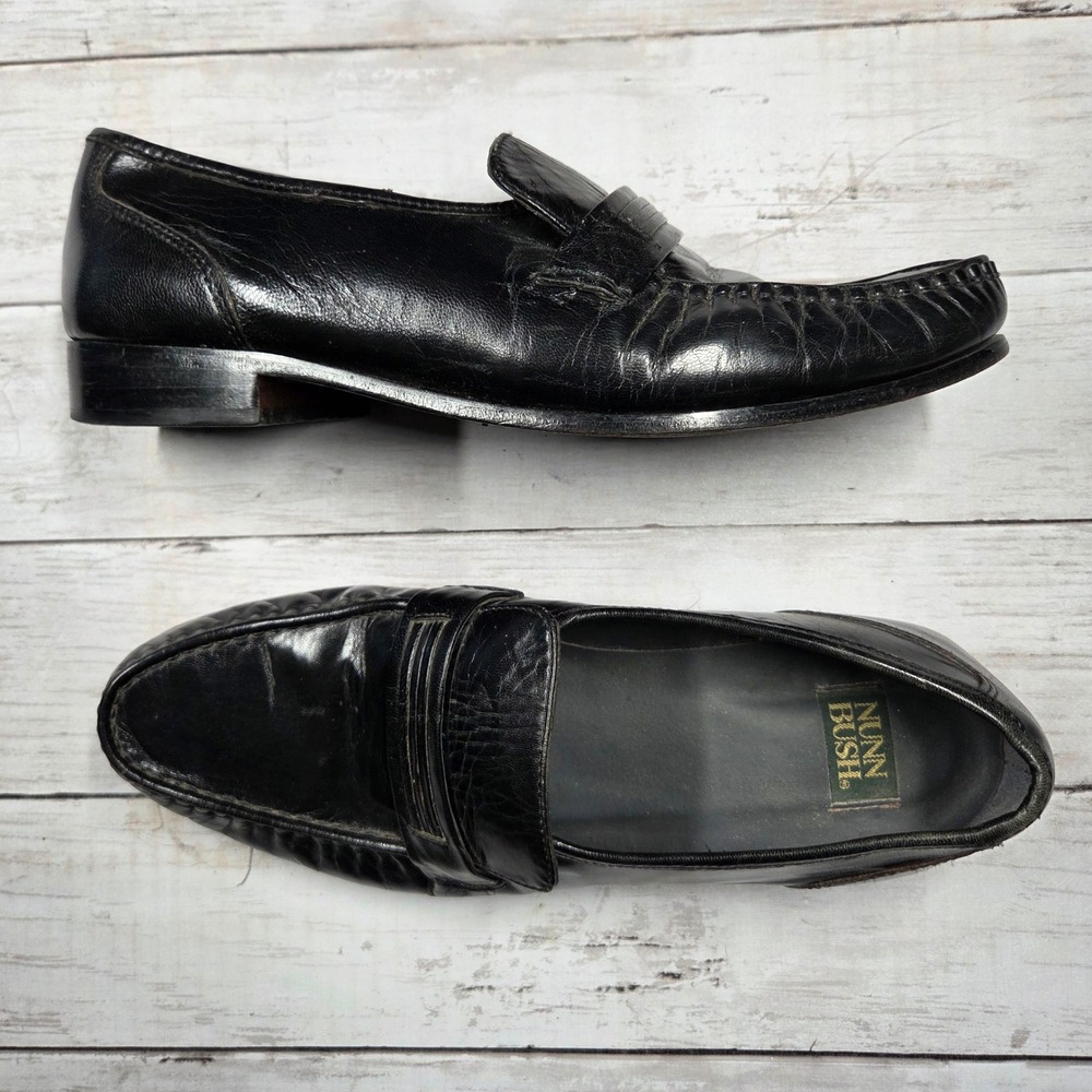 Nunn Bush Penny Loafer Mens 11 M Black Leather Slip On Moc Toe Dress Shoes 85442